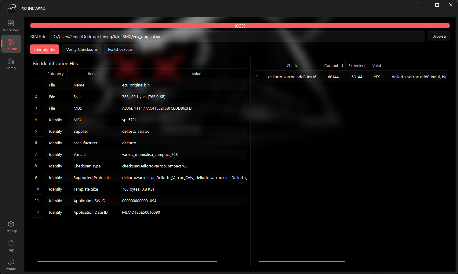 SkunkWerx ECU Flasher utilities screen